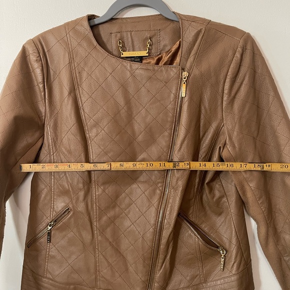 Camel colored leather Iman quilt stitched bomber jacket. - Picture 3 of 5